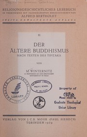 Front cover of Der ältere Buddhismus nach Texten des Tipiṭaka by Moritz Winternitz