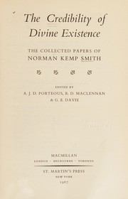 Front cover of The credibility of divine existence by Norman Kemp Smith
