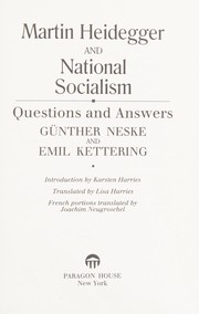 Front cover of Martin Heidegger and national socialism by Günther Neske