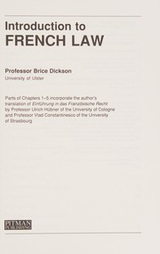 Front cover of Introduction to French law by Brice Dickson