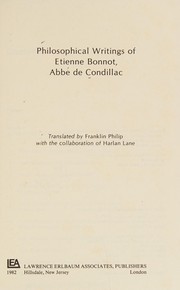 Cover of Philosophical writings of Etienne Bonnot, abbé de Condillac by Etienne Bonnot de Condillac
