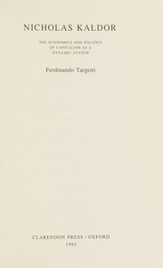 Cover of Nicholas Kaldor by Ferdinando Targetti