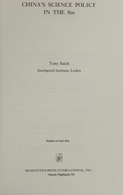 Front cover of China's science policy in the 80s by Tony Saich