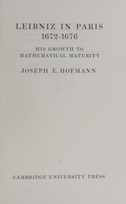 Front cover of Leibniz in Paris, 1672-1676 by Joseph Hofmann