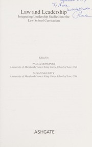 Front cover of Law and leadership by Susan McCarty