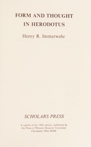 Front cover of Form and thought in Herodotus by Henry R. Immerwahr
