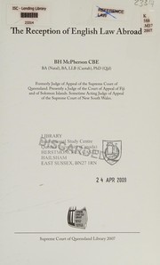 Front cover of The reception of English law abroad by B. H. McPherson
