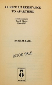 Front cover of Christian resistance to apartheid by Daryl M. Balia