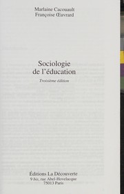 Front cover of Sociologie de l'éducation by Marlaine Cacouault