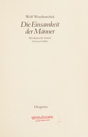 Cover of Die Einsamkeit der Männer by Wolf Wondratschek