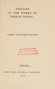 Front cover of Fatalism in the works of Thomas Hardy by Albert Pettigrew Elliott