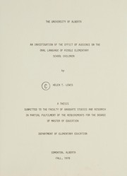 Front cover of An investigation of the effect of audience on the oral language of middle elementary school children by Helen T. Lewis