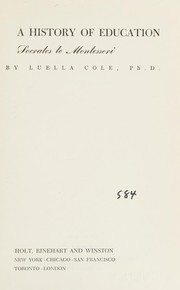 Front cover of A history of education by Luella Cole
