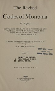 Front cover of The revised codes of Montana of 1907 by Montana