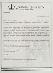 Front cover of Custom textbook prepared for Department of Industrial Engineering and Operations Research, Columbia University by S. Kachani