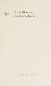 Cover of Jewish women in fin de siècle Vienna by Alison Rose