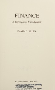 Cover of Finance, a theoretical introduction by David E. Allen