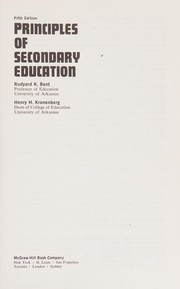 Front cover of Principles of secondary education by Rudyard K. Bent