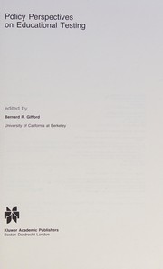 Cover of Policy perspectives on educational testing by Bernard R. Gifford