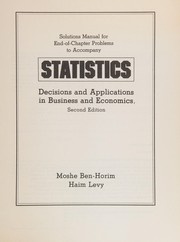 Cover of Solutions manual for end-of-chapter problems to accompany Statistics, decisions and applications in business and economics by Moshe Ben-Horim