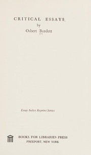 Cover of Critical Essays by Osbert Burdett