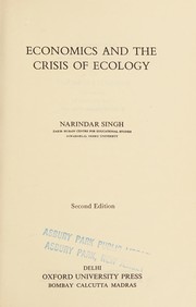 Front cover of Economics and the crisis of ecology by Narindar Singh