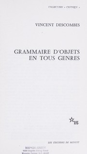 Front cover of Grammaire d'objets en tous genres by Vincent Descombes