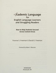 Cover of Academic language for English language learners and struggling readers by Yvonne S. Freeman