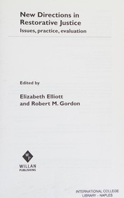 Front cover of New directions in restorative justice by Elizabeth Elliott