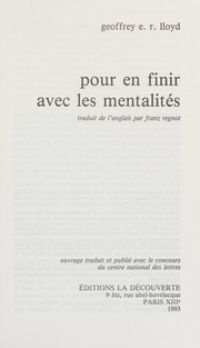 Front cover of Pour en finir avec les mentalités by G. E. R. Lloyd