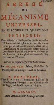 Front cover of Abrégé du mécanisme universel, en discours et questions physiques ... by Jean Morin