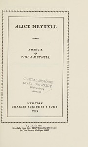Cover of Alice Meynell; a memoir by Viola Meynell