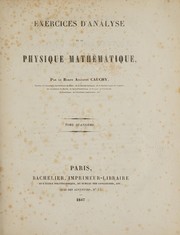 Cover of Exercices d'analyse et de physique mathématique by Augustin Louis Cauchy