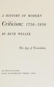 Cover of A history of modern criticism: 1750-1950 by René Wellek