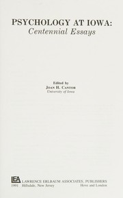 Front cover of Psychology at Iowa by Joan H. Cantor