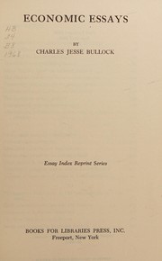 Front cover of Economic essays by Charles Jesse Bullock