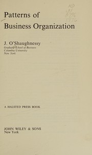 Front cover of Patterns of business organization by John O'Shaughnessy