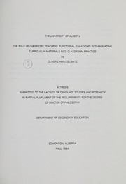 Front cover of The role of chemistry teachers' functional paradigms in translating curriculum materials into classroom practice by Oliver Charles Lantz