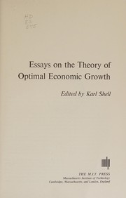 Front cover of Essays on the theory of optimal economic growth by Karl Shell