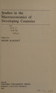Front cover of Studies in the macroeconomics of developingcountries by Mihir Rakshit