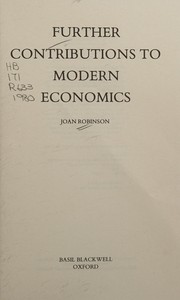 Front cover of Further contributions to modern economics by Robinson, Joan