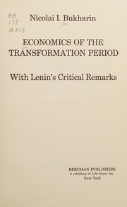 Cover of Economics of the transformation period by Nikolaĭ Ivanovich Bukharin