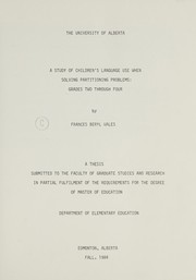 Front cover of A study of children's language use when solving partitioning problems by Frances Beryl Wales