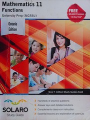 Front cover of Mathematics 11, Functions, University Prep (MCR3U) SOLARO Study Guide by Castle Rock