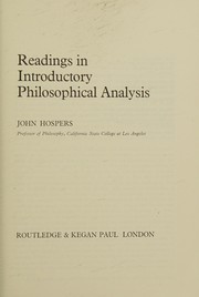 Front cover of Readings in introductory philosophical analysis by John Hospers