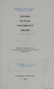Front cover of Ontario Statutes Concordance 1980-1990 by Ontario
