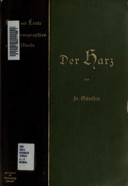 Front cover of Der Harz by Friedrich Günther