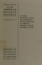 Cover of An Index by region, usage, and etymology to the Dictionary of American regional English, volumes I and II by Allan A. Metcalf