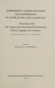 Front cover of Expression, communication and experience in literature and language by International Federation of Modern Languages and Literatures