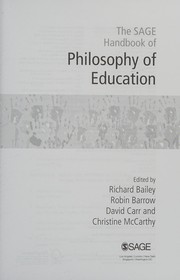 Front cover of SAGE Handbook of Philosophy of Education by Robin Barrow